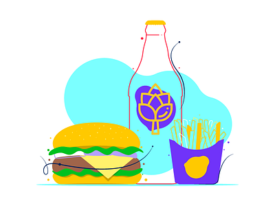 Food category beer design art french fries hamburger illustration illustrator ilustração vector vector art