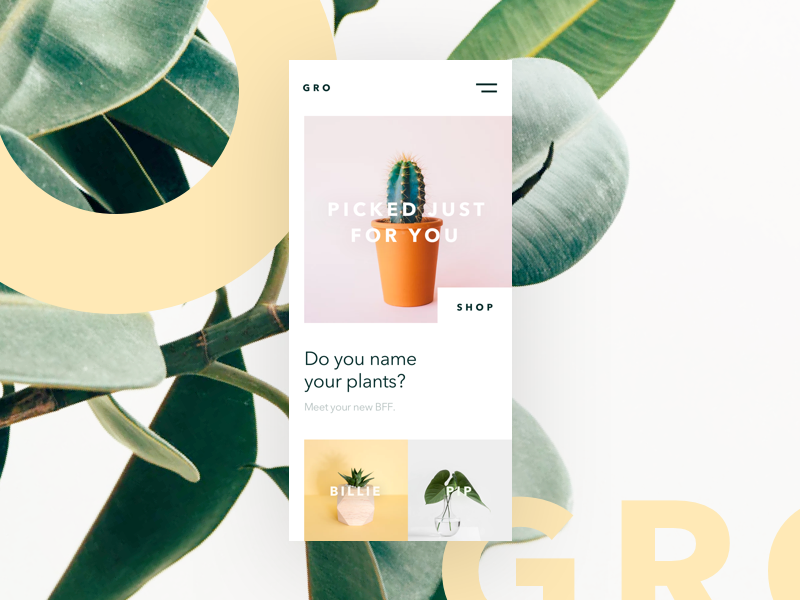 Gro - Personalized Plant Shop store shop web design product design beautiful photography freelance mobile personalized brand ios plant