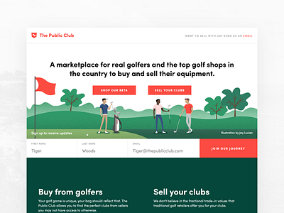 Landing Page for Golf Startup ecommerce founder freelance golf illustration landing page marketplace product design splash