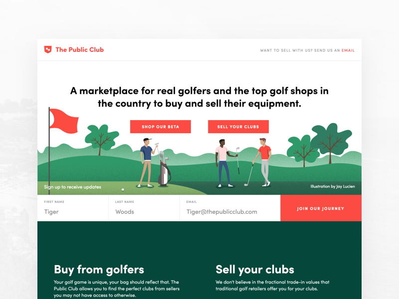 Landing Page for Golf Startup illustration splash ecommerce marketplace founder freelance product design landing page golf