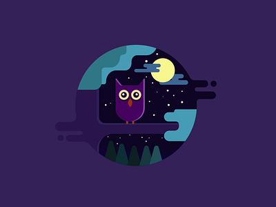Owl In The Forest adobe ai animal digital forest graphic designer illustration moon night owl vector