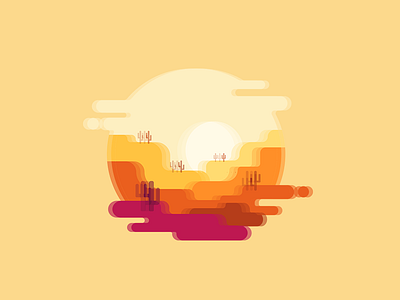 Sunset In The Desert adobe ai cactus desert digital flat design graphic designer illustration mirage sun vector