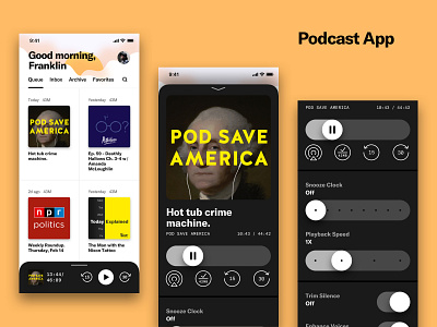 Podcast App Sketching app audio player feed podcast queue