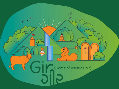 Illustration on life in Gir Forest (India) gir forest illustration