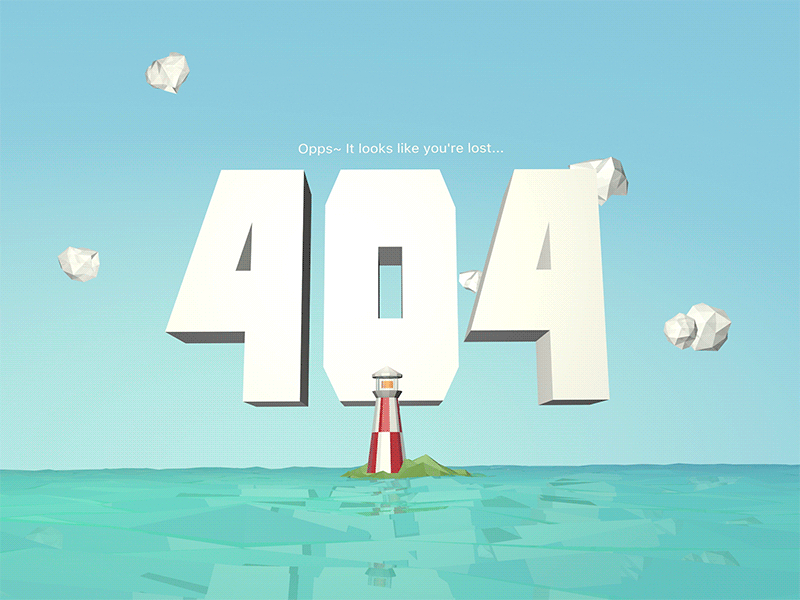 Web 404 Page_C4D 3d ui 404 c4d fun game light house modeling motion ocean ui design user experience visual design