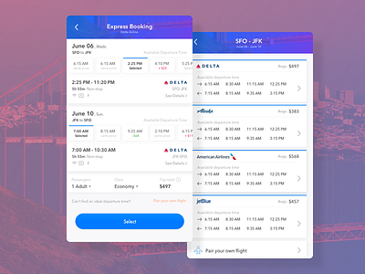 Flight Booking App app flight booking flight search flights interaction ios mobile new york san francisco seat travel ui