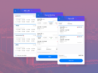 Business Flight Booking App app flight booking flights search interaction ios mobile new york san francisco seat travel ui