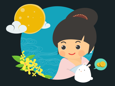 Happy Mid Autumn Festival ancient cake china clothing cloud festival flower girl leaf moon rabbit traditional