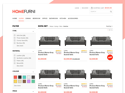 Product List Screen cart e commerce filter furniture listing product list shop shopping store web web design