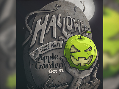 Applegarden Crop apple event flyer grave gravestone halloween illustration jack o lantern party poster tombstone typography