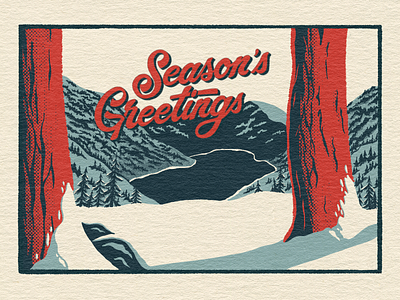 Holiday Cards 3/3 — Season's Greetings card card design design graphic design hand lettering holiday card illustration lake nature trees typography vintage