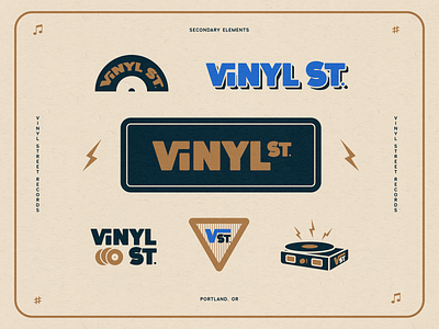 Vinyl St. Records — Secondary Elements badge brand brand design brand identity branding custom type design graphic design hand lettering illustration pdf record shop records secondary logo signs spot illustration typography vintage vinyl vinyl record