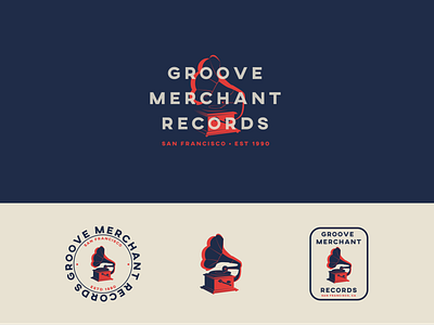 Groove Merchant Records badge design exploration graphic design illustration music record player san francisco typography vector vintage