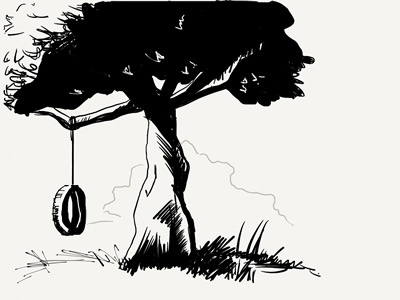 Tree with tyre swing illustration ipad outdoors paper tree