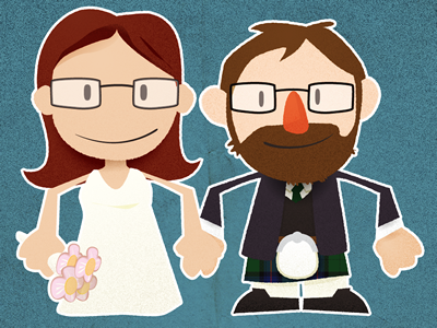 Bride and Groom bride flowers groom illustration kilt paper self portrait wedding