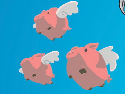 Kaos poster art character flying pig illustration pig