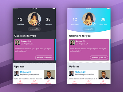 Dark or Light Theme? dashboard mobile profile social