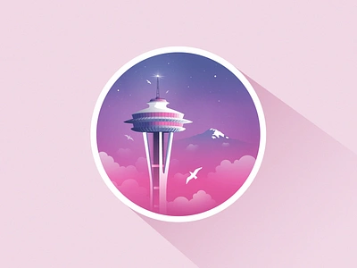 Space Needle, Seattle california illustration landingpage losangeles love madebymarko nirvana pacificnorthwest seagulls seattle seattle met seattleseahawks seattlewashington space spaceneedle sunrise sunset ui washington washingtonstate