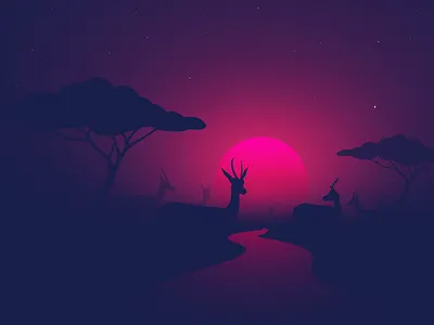 Gazelles africa atmosphere atmospheric distance gazelles homepage illustration illustrator landingpage landscape madebymarko misty mood stars sun sunrise sunset vector warm warmmood