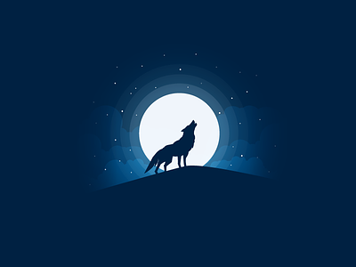 Wolf animal art danger flat icon a day illustration light moon moonlight stars vector wolf