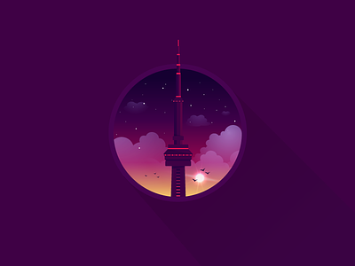 CN Tower canada cn cn tower icon a day illustration pink purple skyline stars sunrise sunset toronto