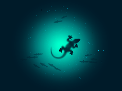 Gecko deep blue fish gecko icon icon a day illustration lizard run on water sparkle water water run