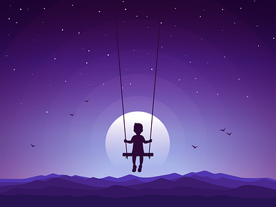 Chasing Dreams boy chase dream icon a day icons illustration moon stars swing