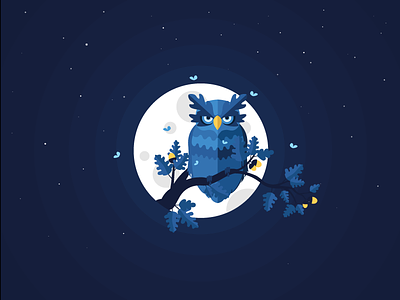 Blending into the night animals bland blending blue illustration moon night oak owl space stars vector