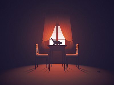 The Cat and the Mouse cat chairs hunted hunter illustration light livingroom mouse reflection tom and jerry vector window