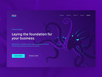 Abyss Landing page abyss danger deep homepage illustration landing neon ocean octopus purple sea