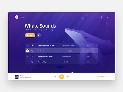 Music Player blue illustration landing music ocean player record sound ui ux web whales