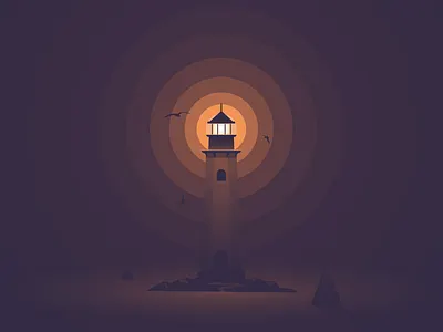 Lighthouse alone burst dangerous faro flat fyrtårn hope illustration light lighthouse madebymarko night ocean peak phare sailboat sea sea monster seagull vector