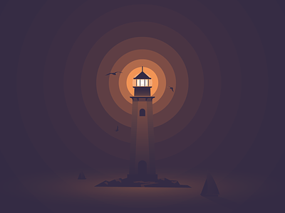 Lighthouse alone burst dangerous faro flat fyrtårn hope illustration light lighthouse madebymarko night ocean peak phare sailboat sea sea monster seagull vector