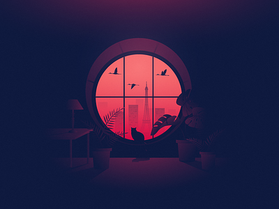 Alone art birds calm cat cats design illustration illustrator light madebymarko mood paris pariscity people shade shadow sunrise sunset vector workspace