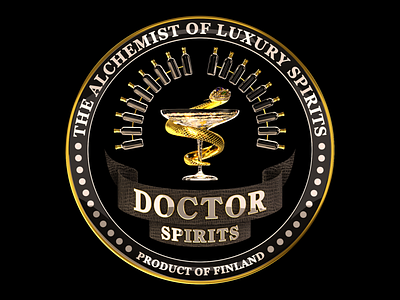 Doctor Spirits 3d branding circle gold graphic design liquid logo ring snake