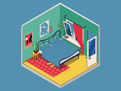 bedroom bed bedroom bright cover illustration isometric illustration isometry posters qute room vector