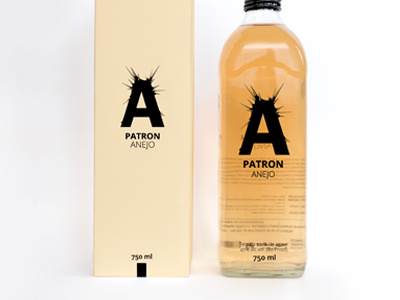 PATRON black bottle illustrotor label letter package tequila white