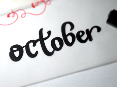 October black brush hand writing lettering october white