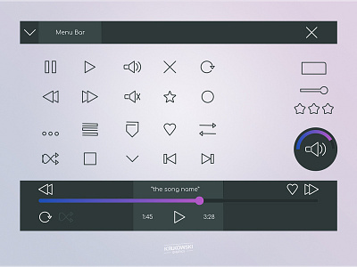 Media Player Icons Set audio bar icon play player ui ux vector