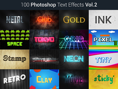 100 Photoshop Text Effects Vol.2 effect neon photoshop slogan style text title