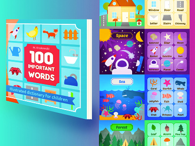 100 Important Words: Illustrated Dictionary for Children book childrens book education illustration kids illustration school vector illustration vocabulary words