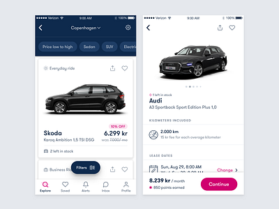 Car Subscription App Design - Vehicle Feed and Vehicle Details