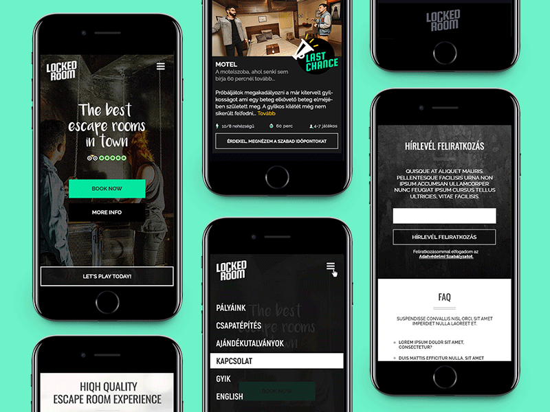 Locked Room app application black escape room mint mobile website white