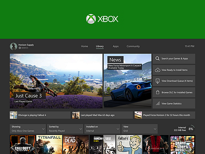 Xbox One Redesign: Game Library collection console design game library menu microsoft one redesign ui xbox