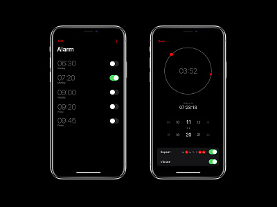 Clock App app clock dark mode ios minimalism mobile product design ui ux web
