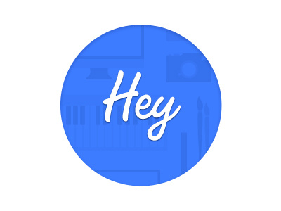 Hey! blue circle coming computer css hello hey hey.im icons imac keyboard laptop minimalistic paintbrush pencil soon teaser tiled typography vector