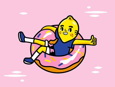 Floating Lemon affinity designer character donut fruit graphic design illustration lemon lemonade pink vector vector art vector illustration