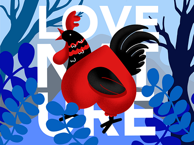 Love Nature illustration ipad nature procreate rooster type typography