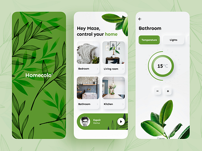 Homecolo 🌱 app application branding color design green home minimalism mobile player smart smarthome temperature ui ux vector