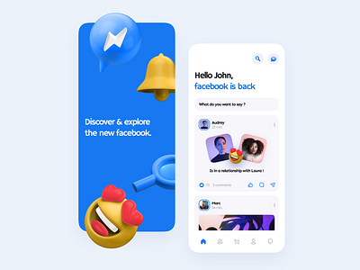 facebook concept 😍 3d app application branding color design facebook minimalism mobile social typography ui ux
